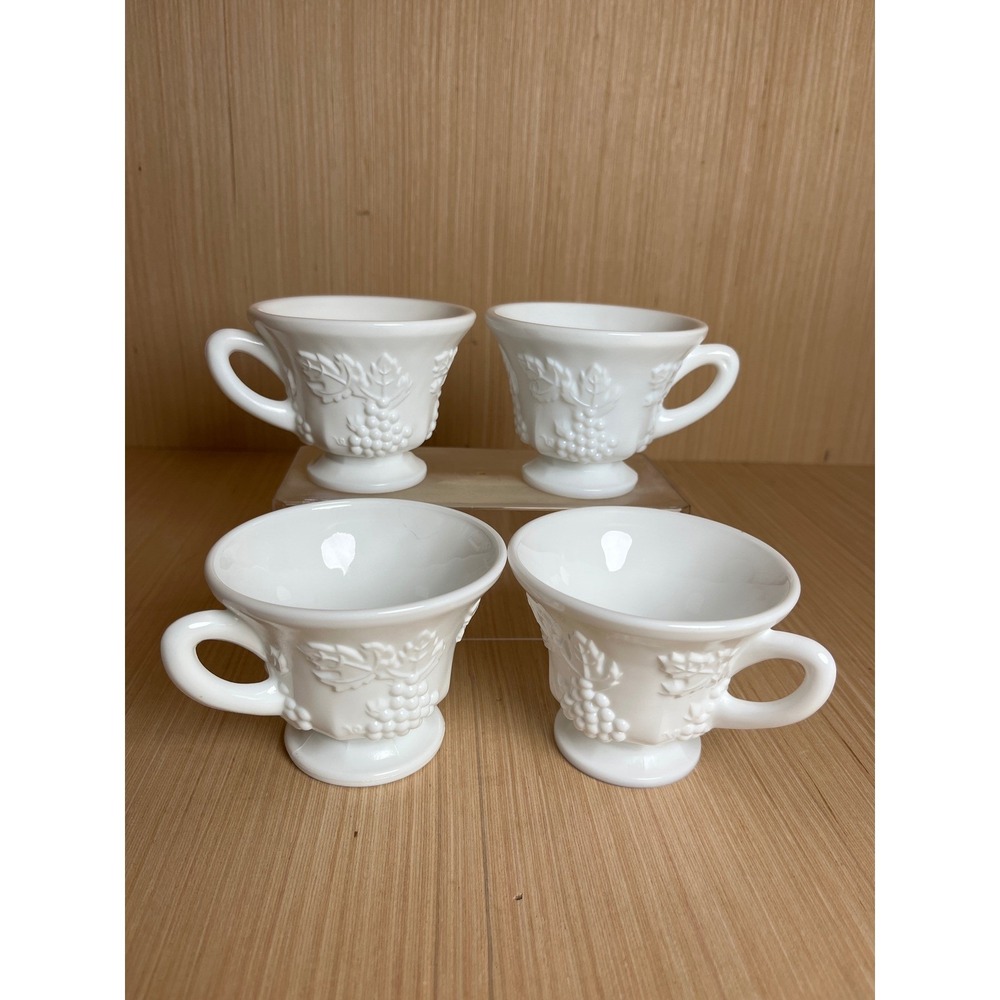Westmoreland Milk Glass Paneled Grape Punch Cups Set of 4 Vintage Footed Mugs